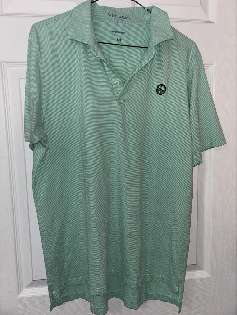 B. Draddy Performance Lightweight Striped Golf Polo Green W/ Tree Logo M!!